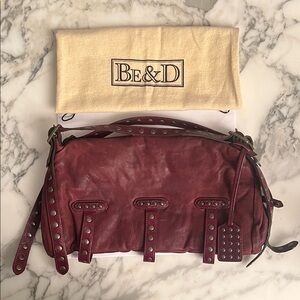 Be & D Burgundy Leather Handbag Bag (Small / Medium Size)